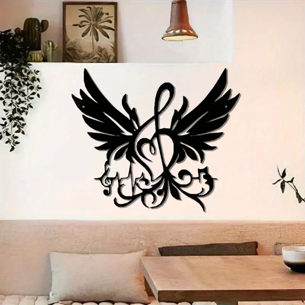 Notes de Musique avec Ailes Plaque en Métal Décoratif Mural
