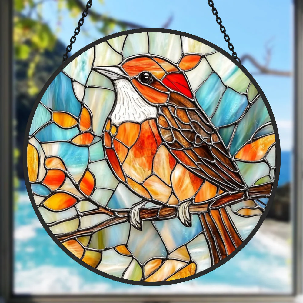 Oiseau Attrape-Soleil Décoratif en Vitrail à Suspendre