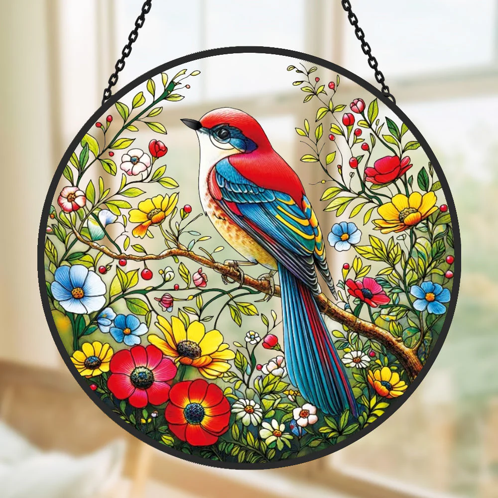 Oiseau Attrape-Soleil Décoratif en Vitrail à Suspendre