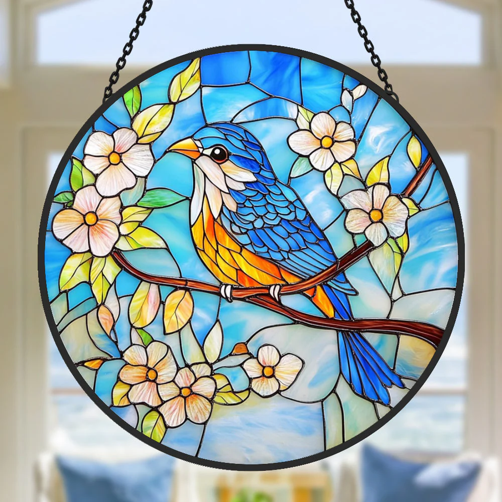Oiseau Bleu Attrape-Soleil Décoratif en Vitrail à Suspendre - Image 2