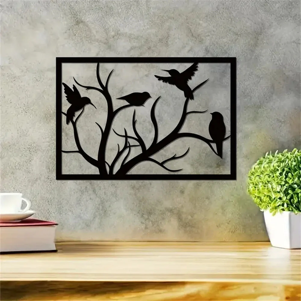 Oiseau Debout sur Branche Art Mur en Métal