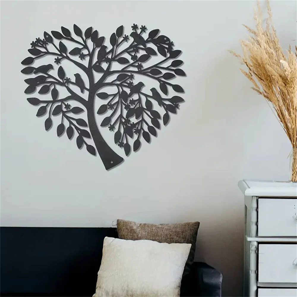 Oiseau et Arbre de la Vie en Forme de Cœur Art Mural en Métal - Image 7