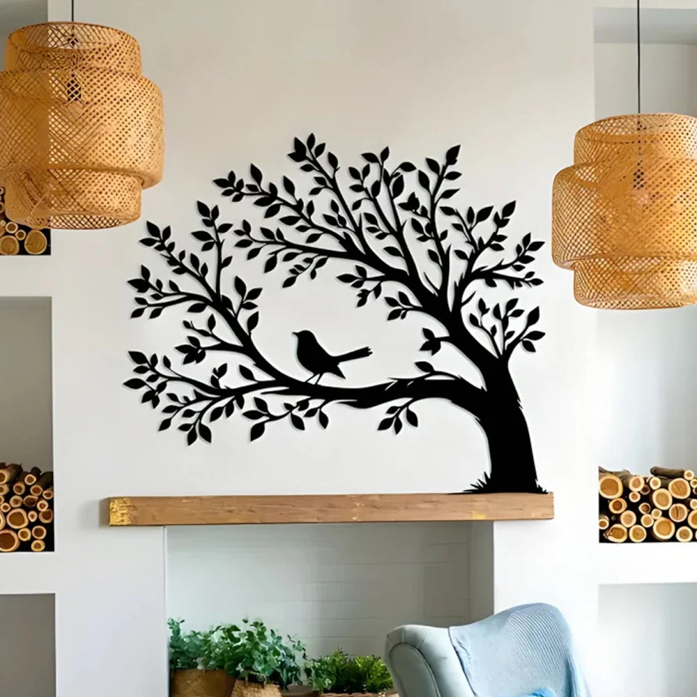 Oiseau et Arbre de la Vie Métal Décoratif Mural