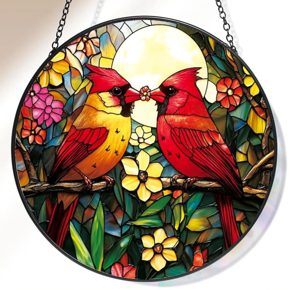 Oiseau Rouge Attrape-Soleil Décoratif en Vitrail à Suspendre - Image 3