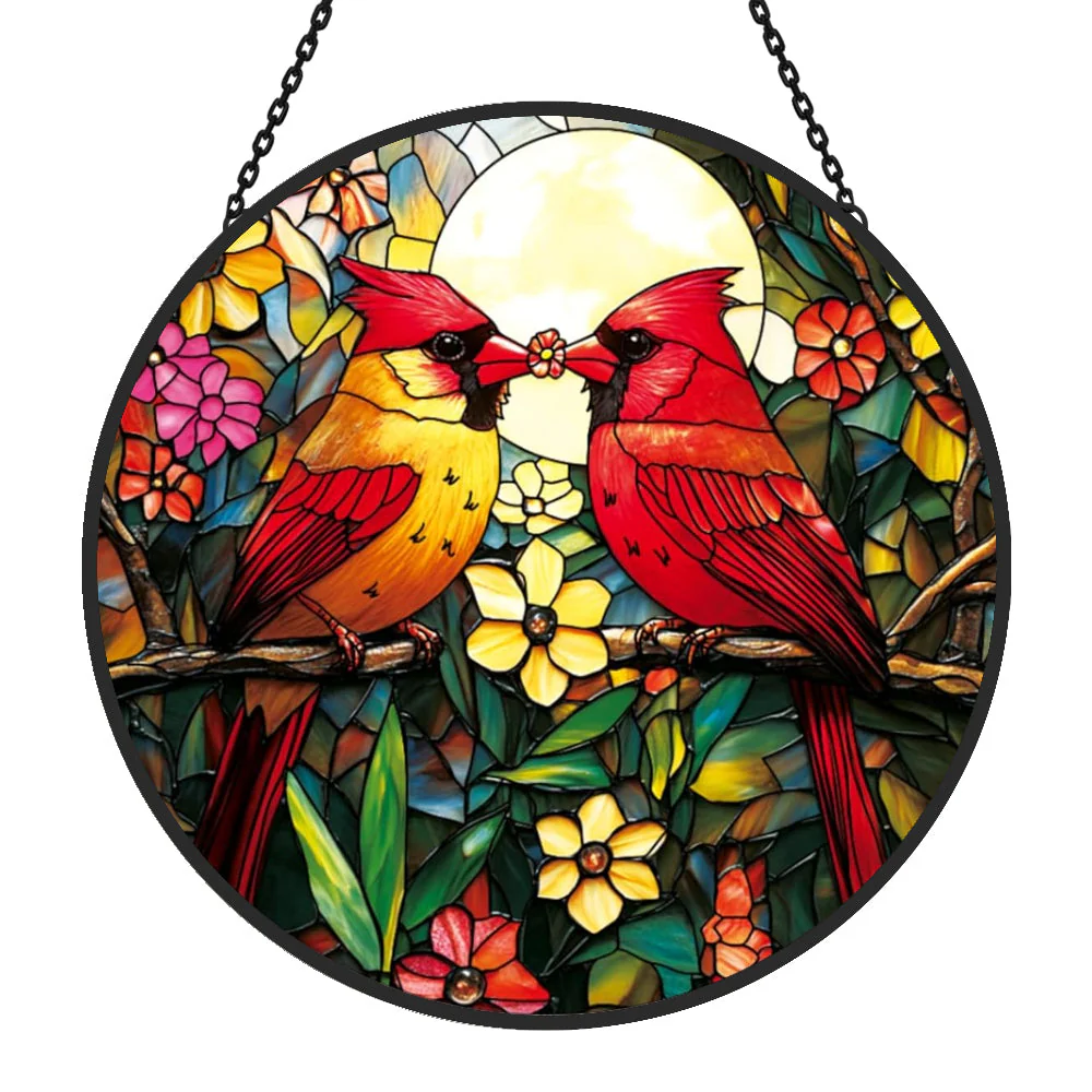 Oiseau Rouge Attrape-Soleil Décoratif en Vitrail à Suspendre - Image 4