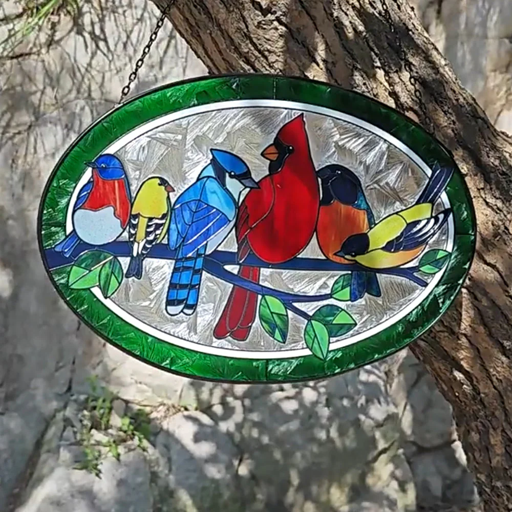 Oiseaux Attrape-Soleil Décoratif en Vitrail à Suspendre