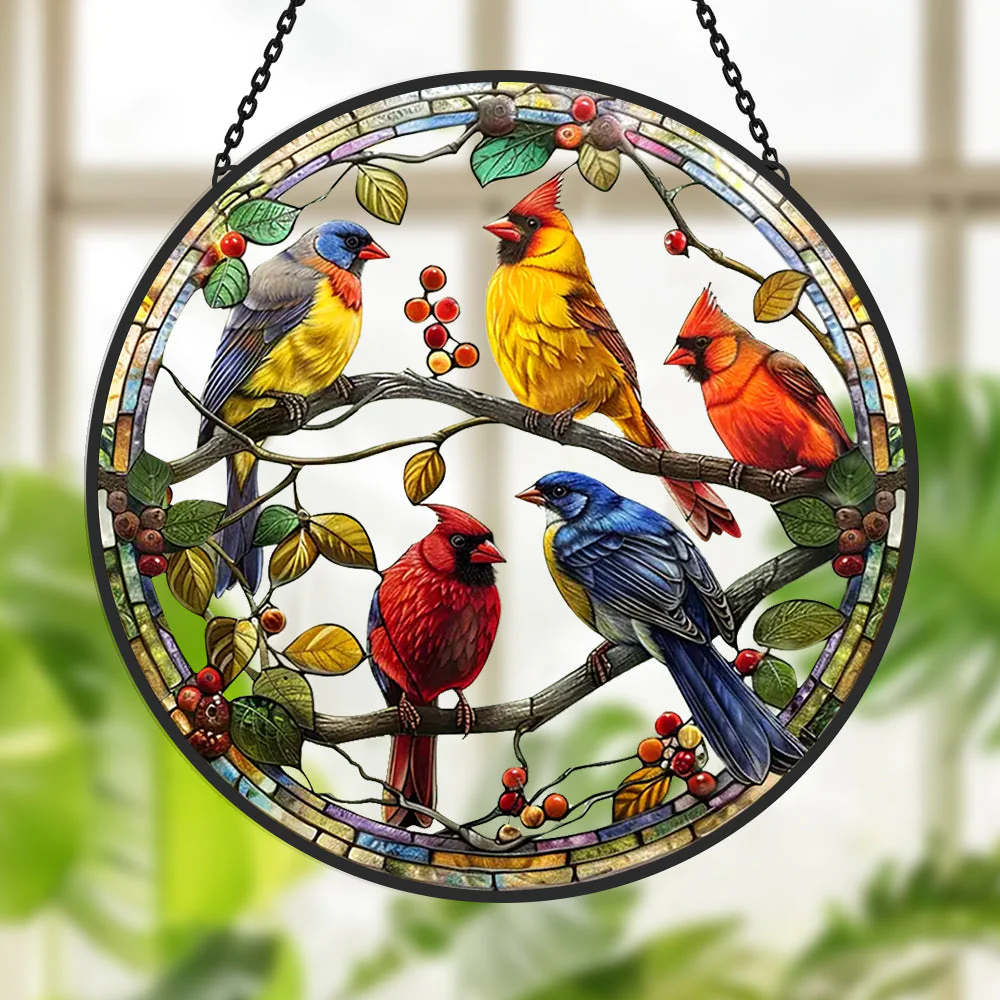 Oiseaux Attrape-Soleil Décoratif en Vitrail à Suspendre