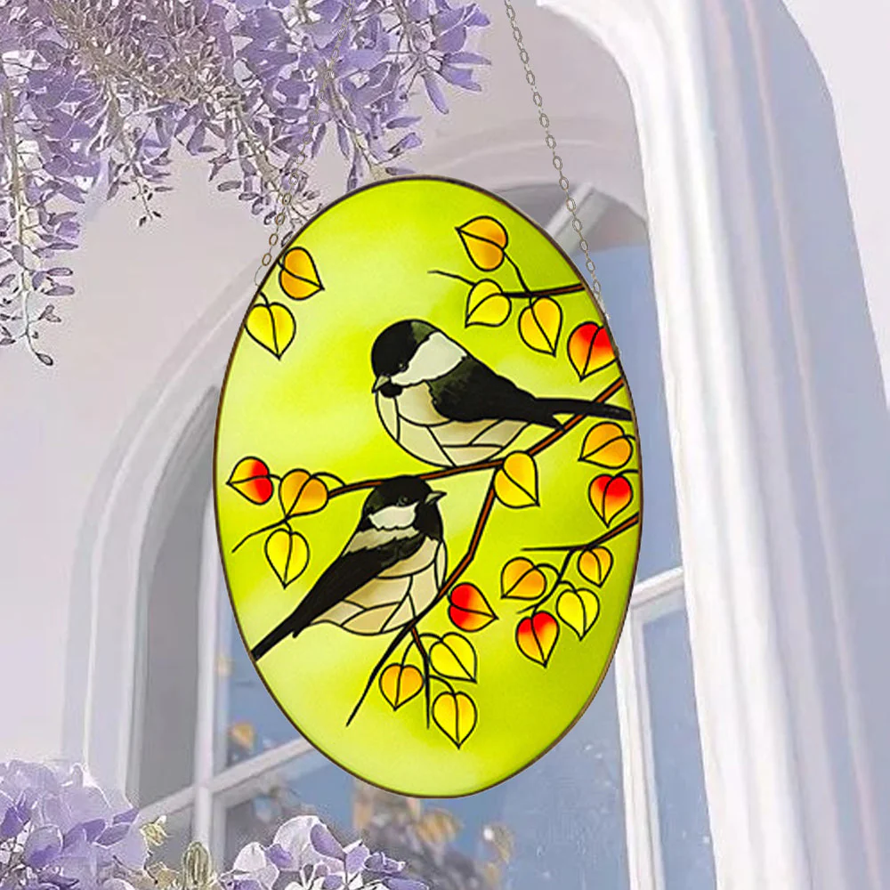 Oiseaux Attrape-Soleil Décoratif en Vitrail à Suspendre