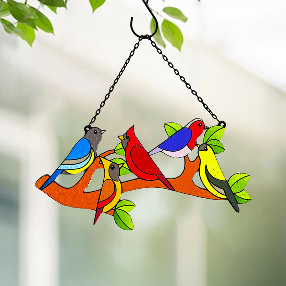 Oiseaux Attrape-Soleil Décoratif en Vitrail à Suspendre
