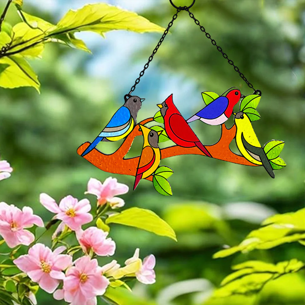 Oiseaux Attrape-Soleil Décoratif en Vitrail à Suspendre - Image 2