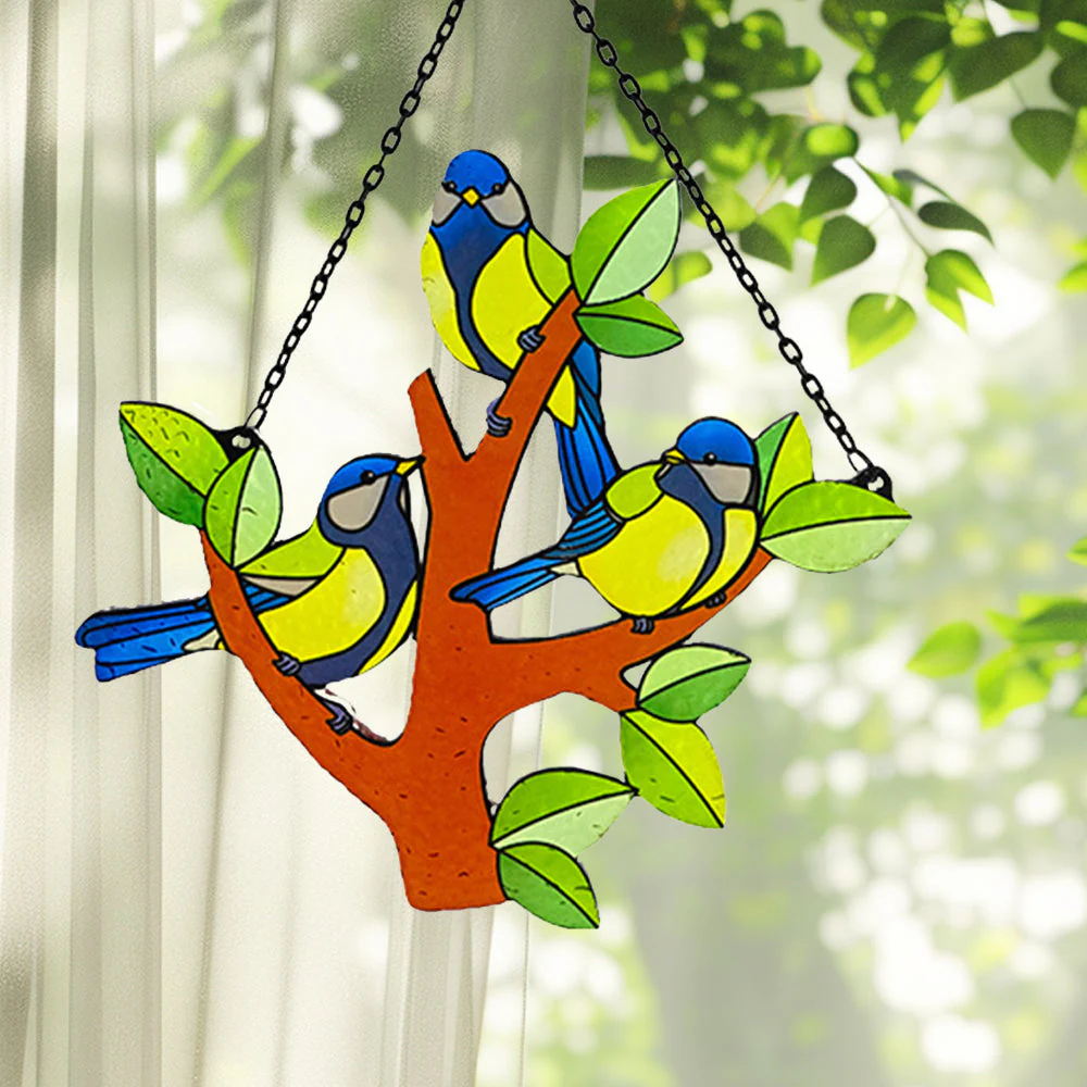 Oiseaux Attrape-Soleil Décoratif en Vitrail à Suspendre