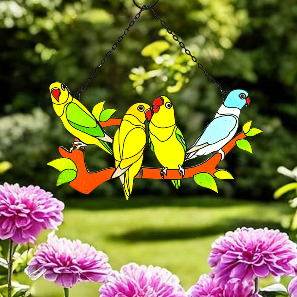 Oiseaux Attrape-Soleil Décoratif en Vitrail à Suspendre