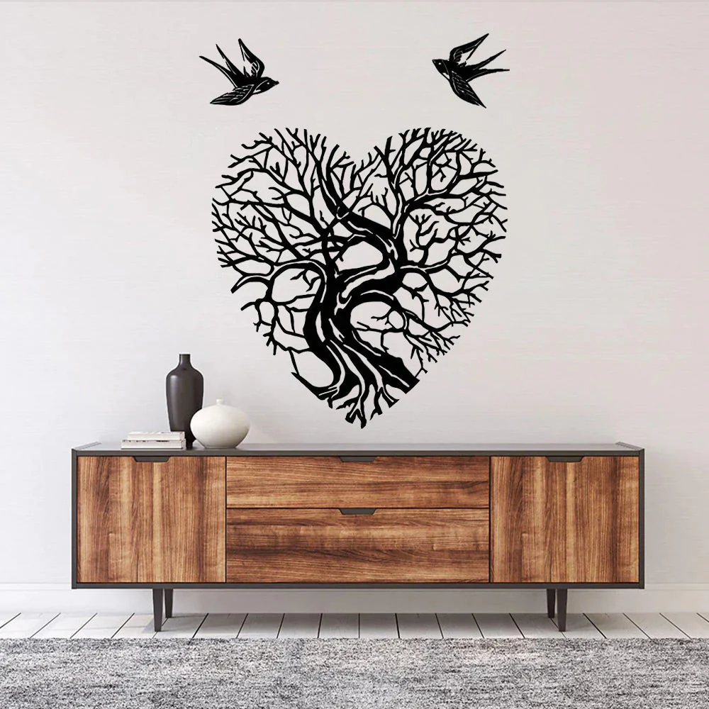 Oiseaux et Arbre de la Vie en Forme de Cœur Art Mural en Métal - Image 4