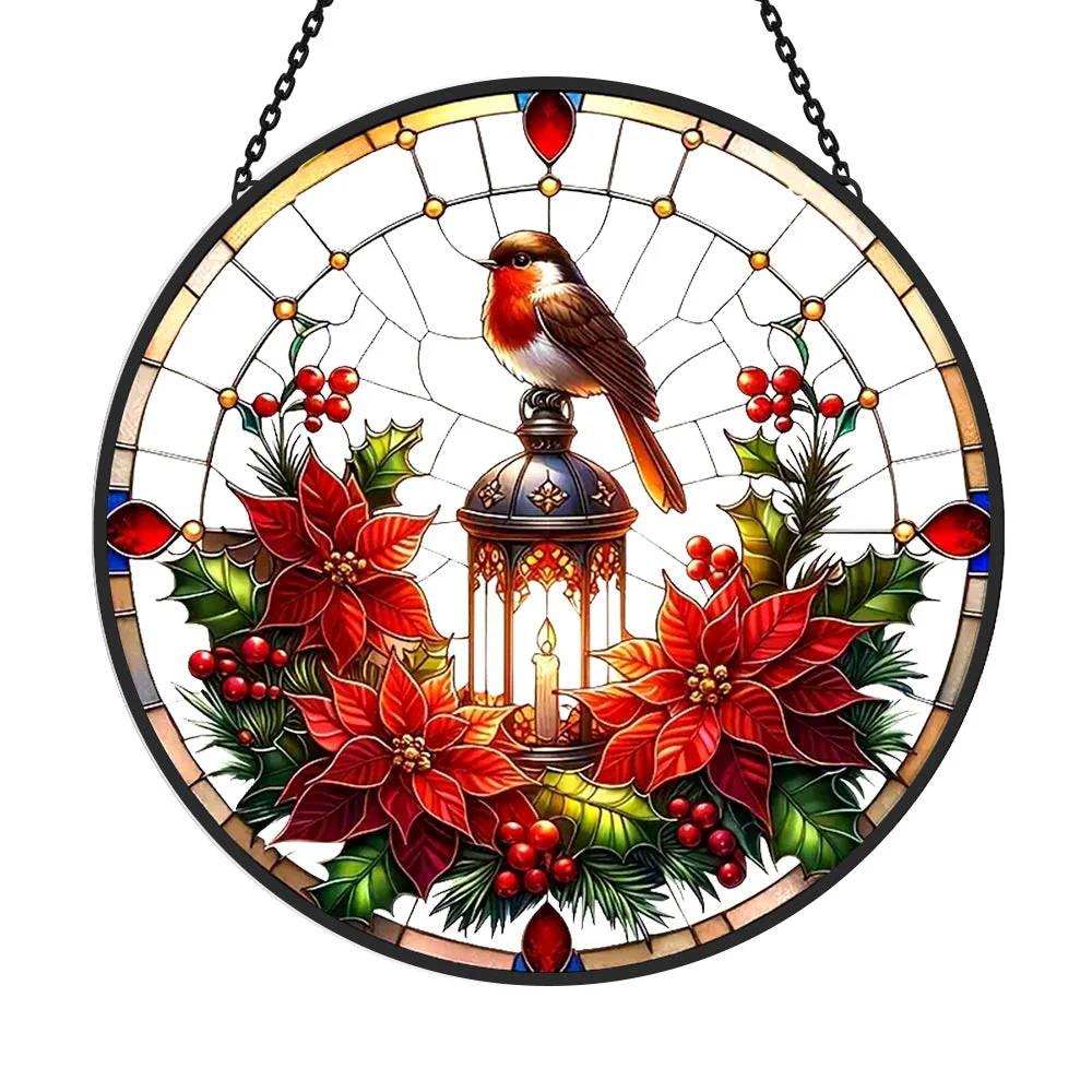 Oiseaux et Lanternes Festifs Attrape-Soleil Décoratif en Vitrail à Suspendre - Image 3