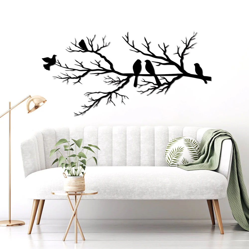 Oiseaux sur une Branche Plaque de Jardin Métal Décoratif Mural