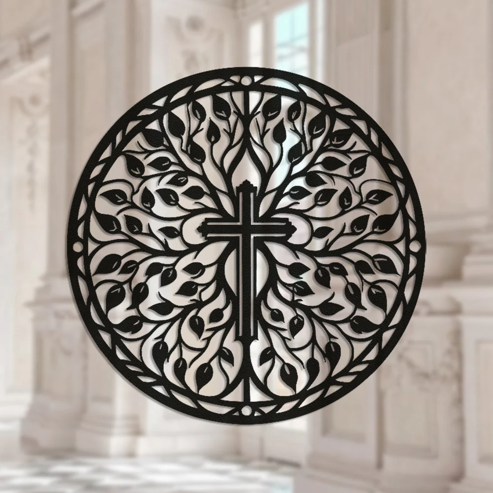 Pùques Croix avec Branches et Feuilles Plaque en Métal Décoratif Mural - Image 2
