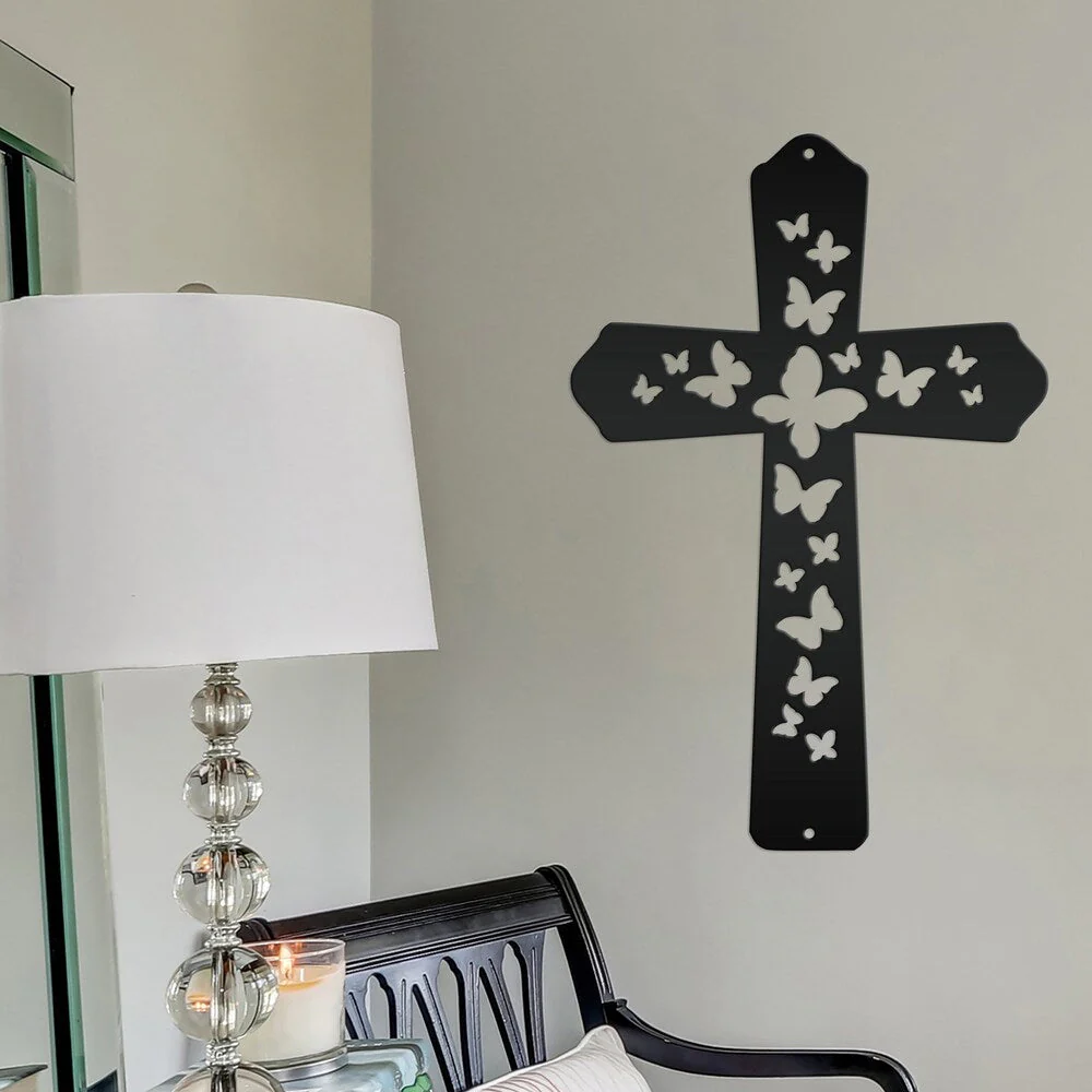 Pùques Croix Papillon Plaque en Métal Décoratif Mural