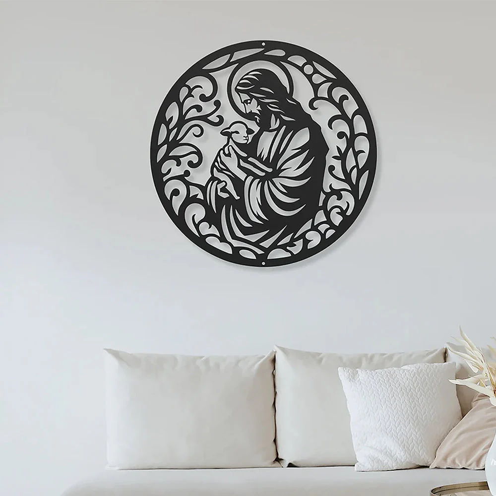 Pâques Jésus et l'Agneau Perdu Plaque en Métal Décoratif Mural