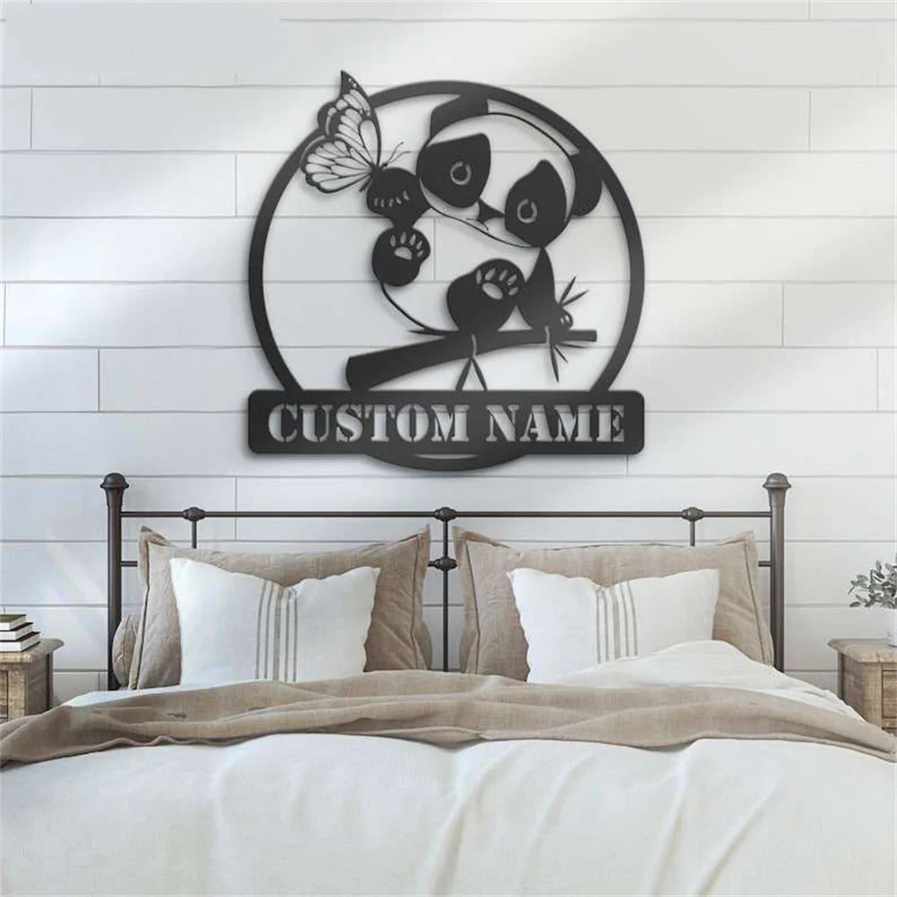 Panda avec Papillon Plaque Décorative de Jardin Personnalisée en Métal - Image 3