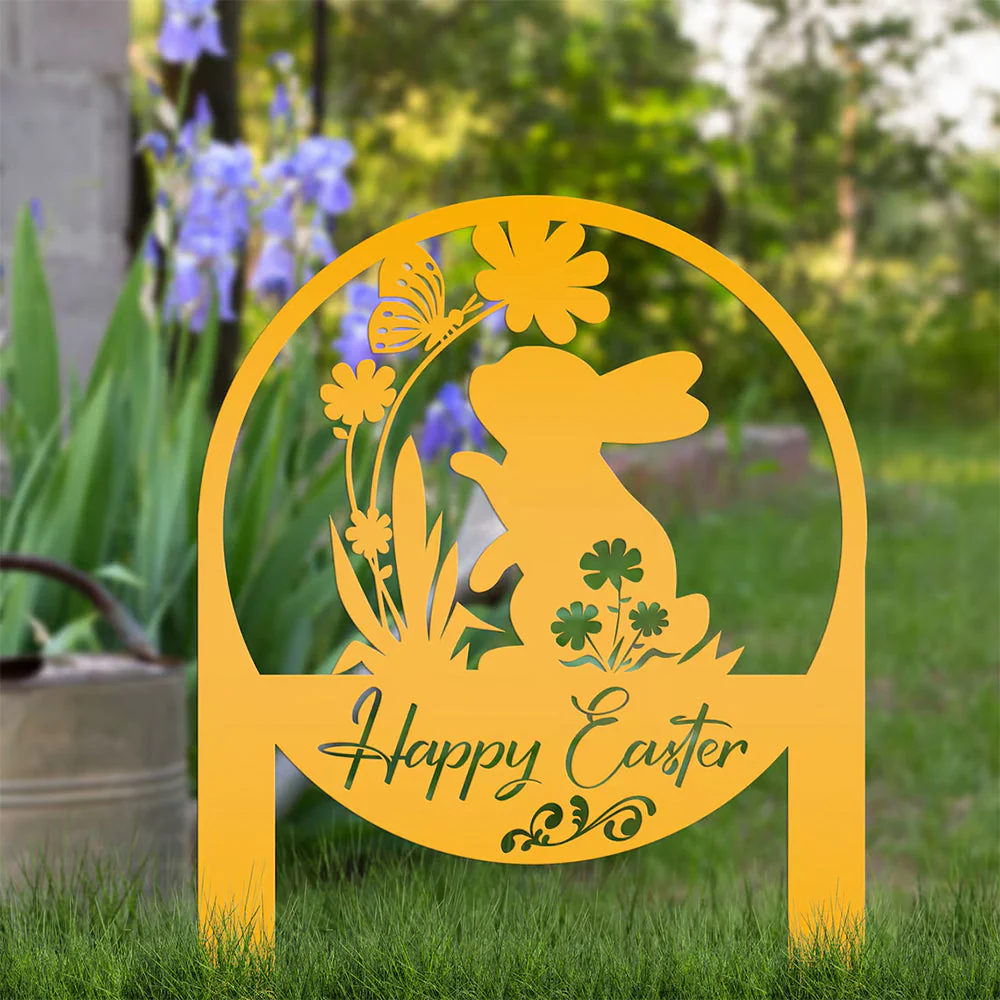 Panneau Joyeuses Pâques Plaque en Métal Décoratif pour Jardin Extérieur - Image 4