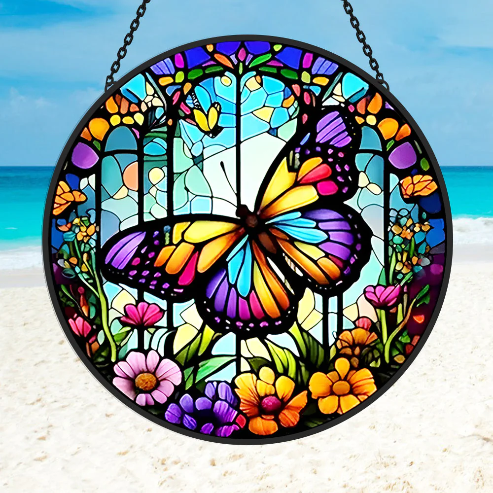 Papillon Attrape-Soleil Décoratif en Vitrail à Suspendre - Image 2