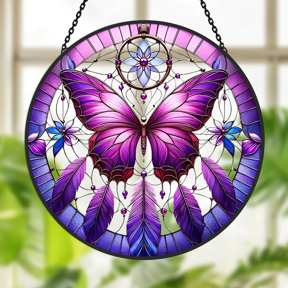 Papillon Attrape-Soleil Décoratif en Vitrail à Suspendre