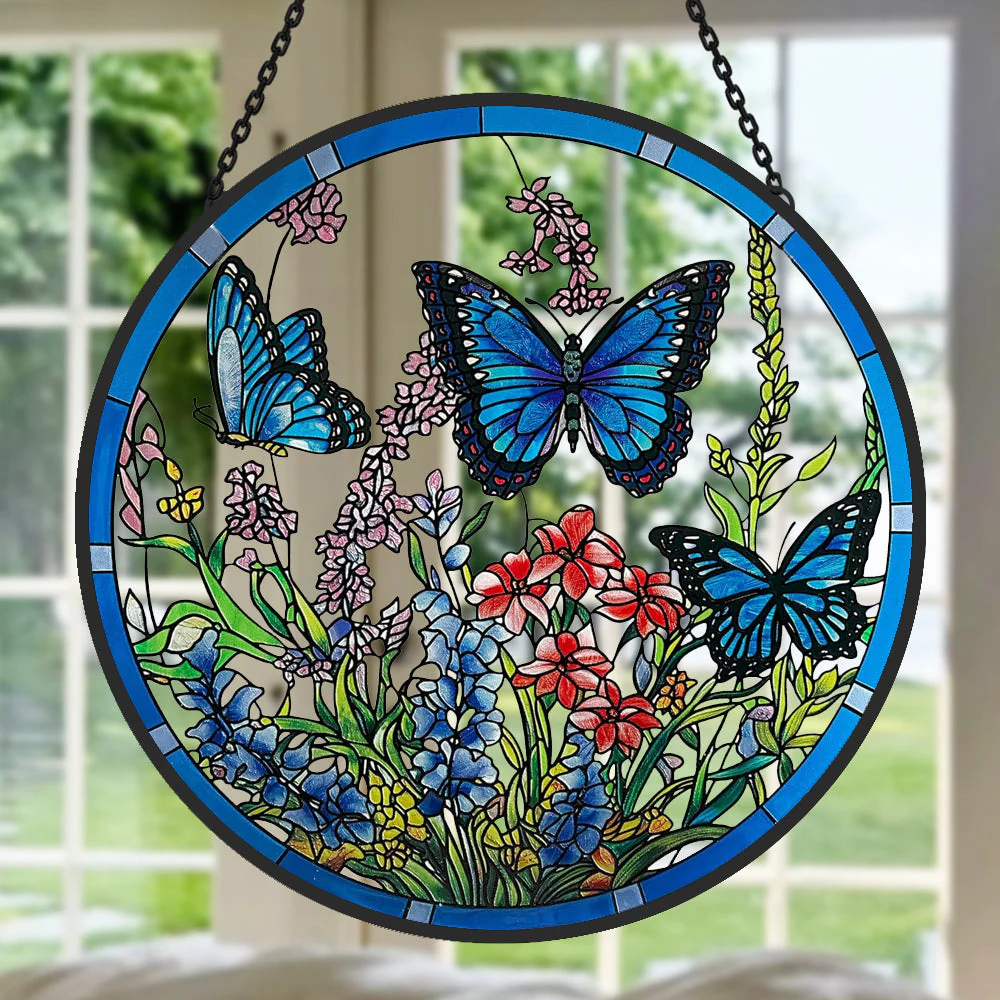 Papillon Attrape-Soleil Décoratif en Vitrail à Suspendre