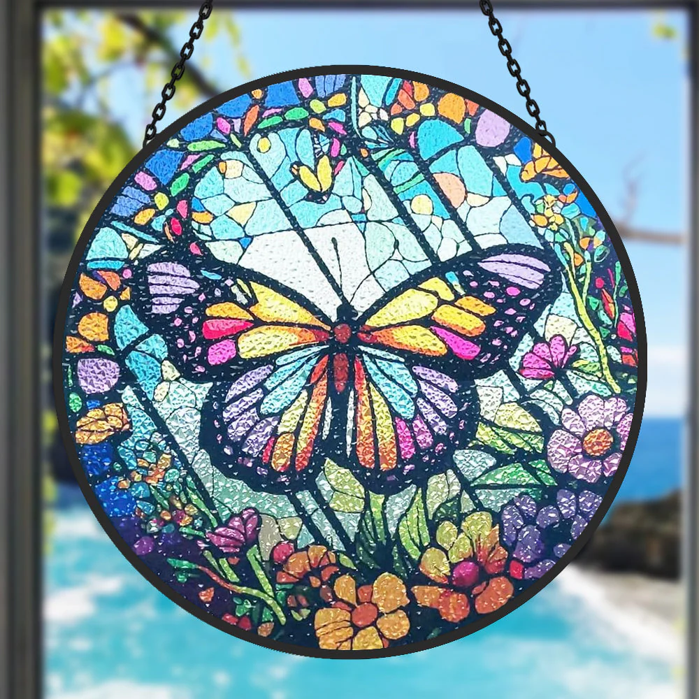 Papillon Attrape-Soleil Décoratif en Vitrail à Suspendre