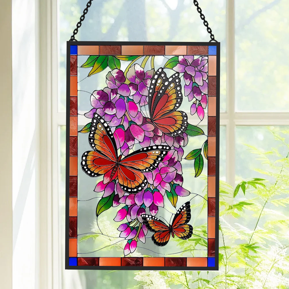 Papillon Attrape-Soleil Décoratif en Vitrail à Suspendre