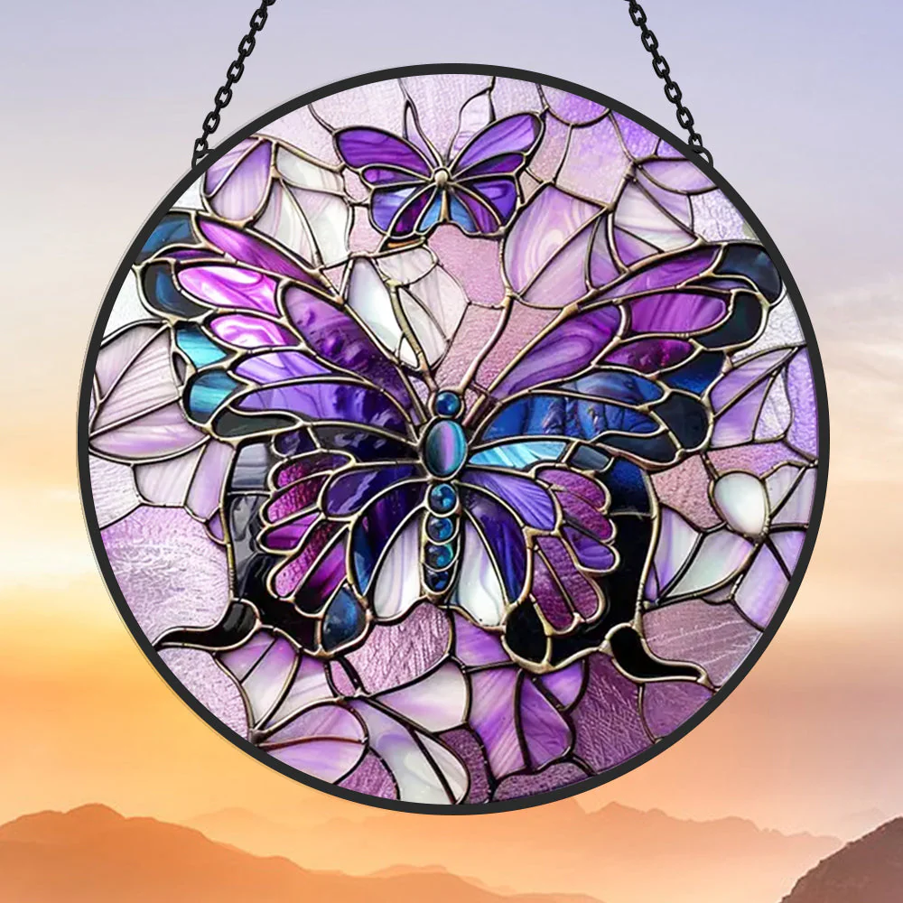 Papillon Charmant Attrape-Soleil Décoratif en Vitrail à Suspendre - Image 2