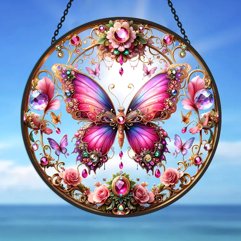 Papillon en Acrylique Attrape-Soleil Décoratif en Vitrail à Suspendre - Image 2