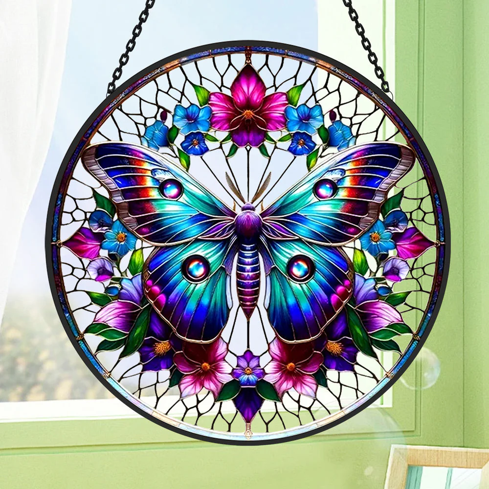 Papillon Fantaisiste Attrape-Soleil Décoratif en Vitrail à Suspendre - Image 2