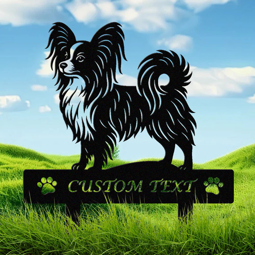 Papillon Silhouette de Chien Personnalisée Piquet de Jardin en Métal