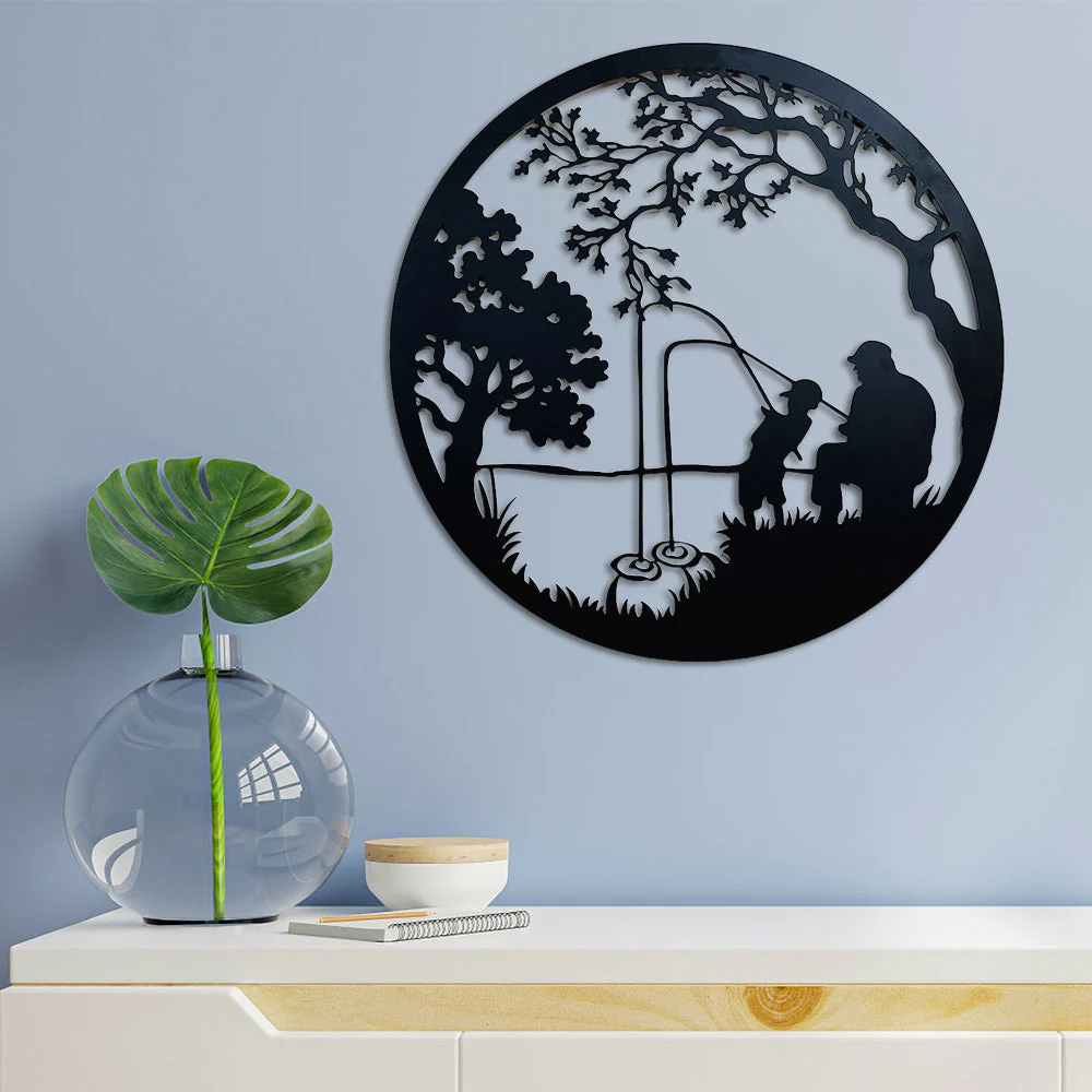 Père et Fils Pêchant Arbre de la Vie Métal Décoratif Mural - Image 6