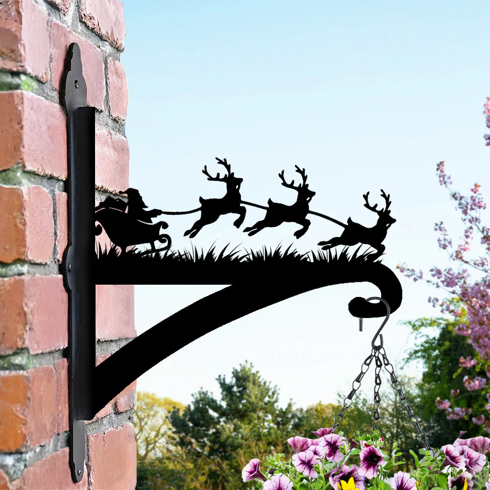 Père Noël et Renne Support de Plantes à Suspendre Métallique