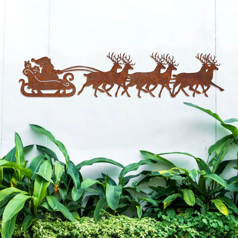 Père Noël et Rennes Noël Plaque en Métal Décoratif Mural - Image 4
