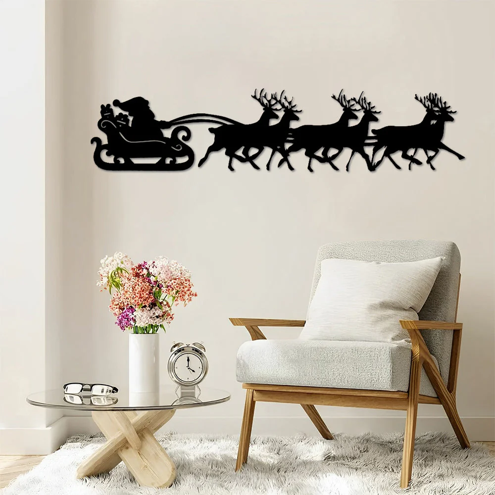 Père Noël et Rennes Noël Plaque en Métal Décoratif Mural - Image 7