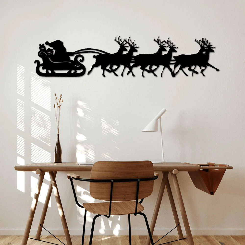 Père Noël et Rennes Noël Plaque en Métal Décoratif Mural - Image 9