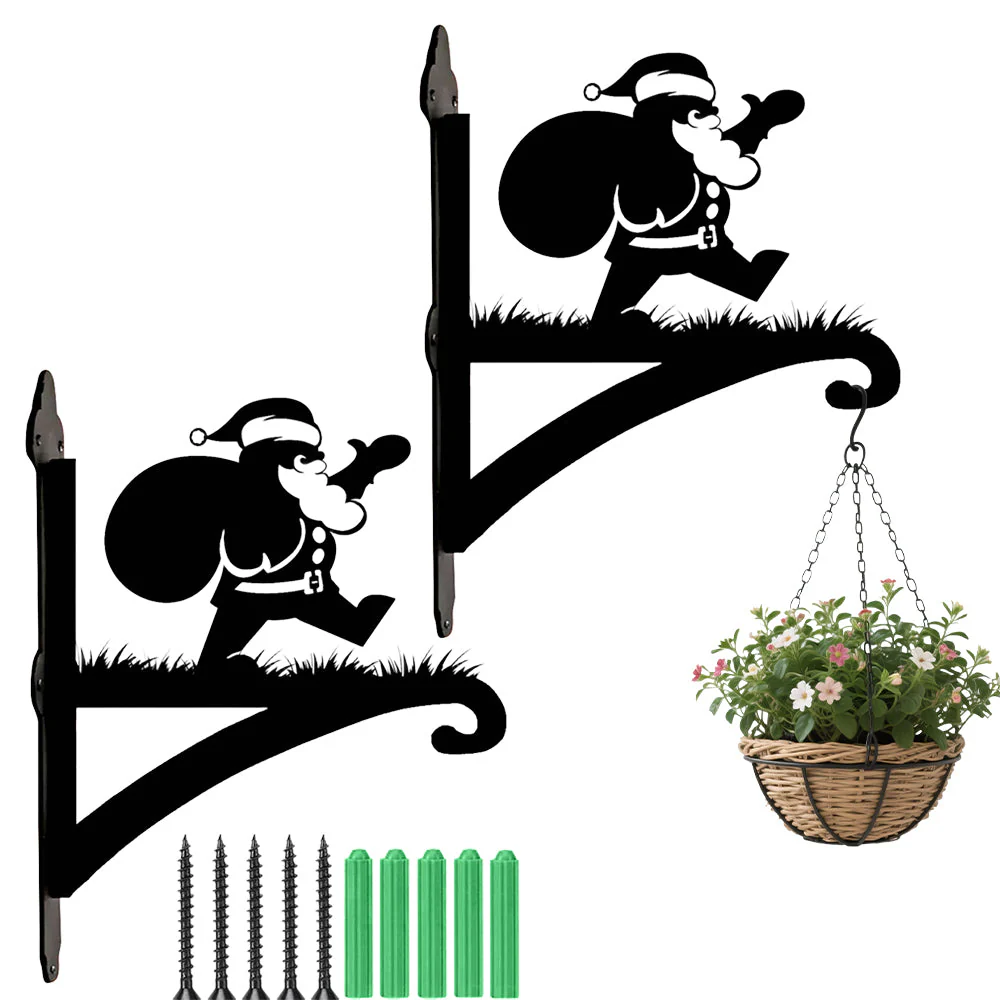 Père Noël Offrant des Cadeaux Support de Plantes à Suspendre Métallique - Image 7