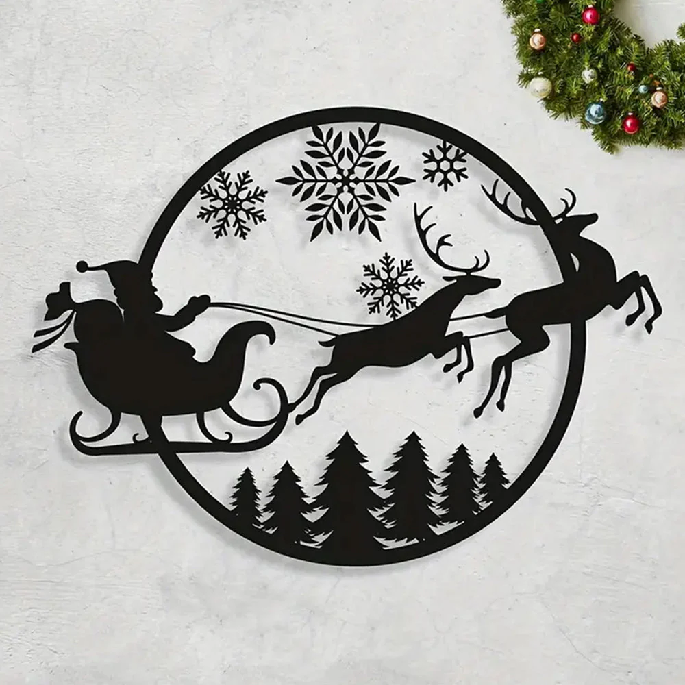 Père Noël sur Traîneau Plaque en Métal Décoratif Mural