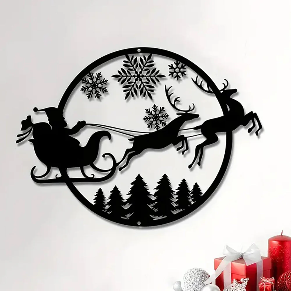 Père Noël sur Traîneau Plaque en Métal Décoratif Mural - Image 2