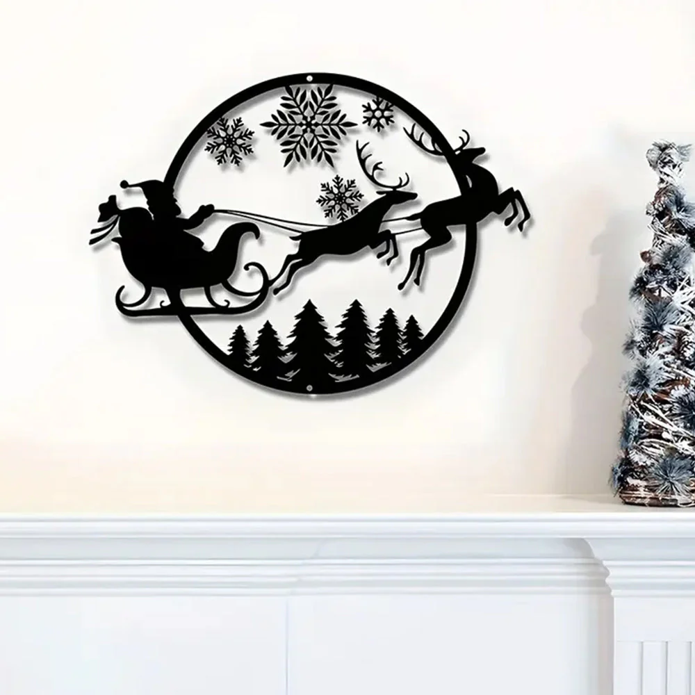 Père Noël sur Traîneau Plaque en Métal Décoratif Mural - Image 4