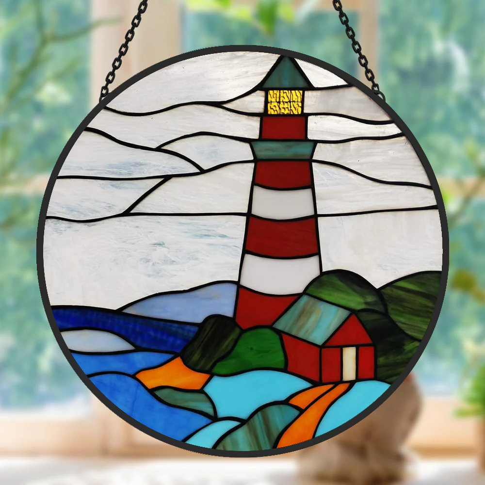 Phare Attrape-Soleil Décoratif en Vitrail à Suspendre