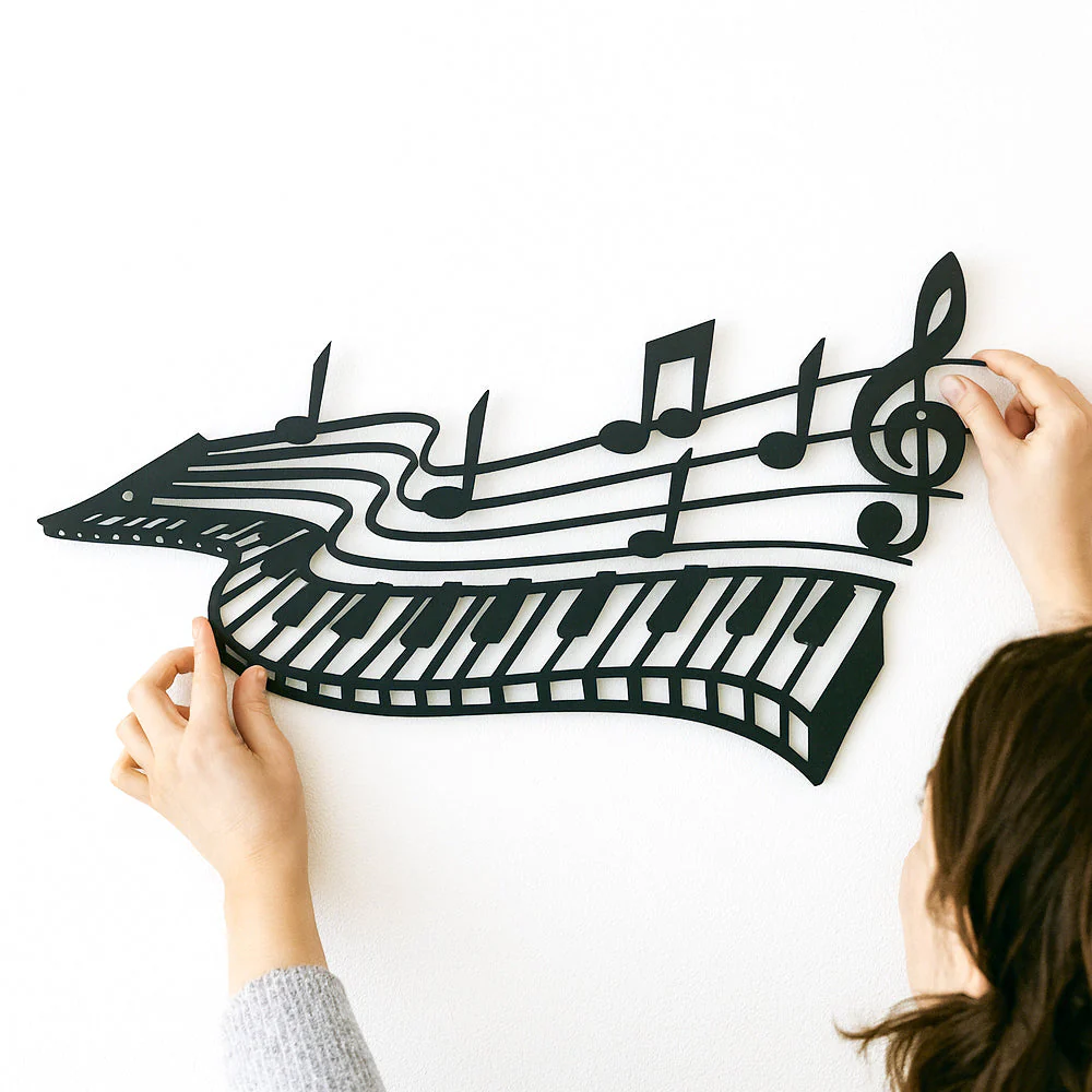 Piano avec des Notes de Musique Plaque en Métal Décoratif Mural