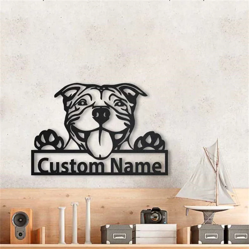 Pit Bull Américain Art Mural en Métal Plaque en Métal Personnalisée pour Amoureux des Chiens