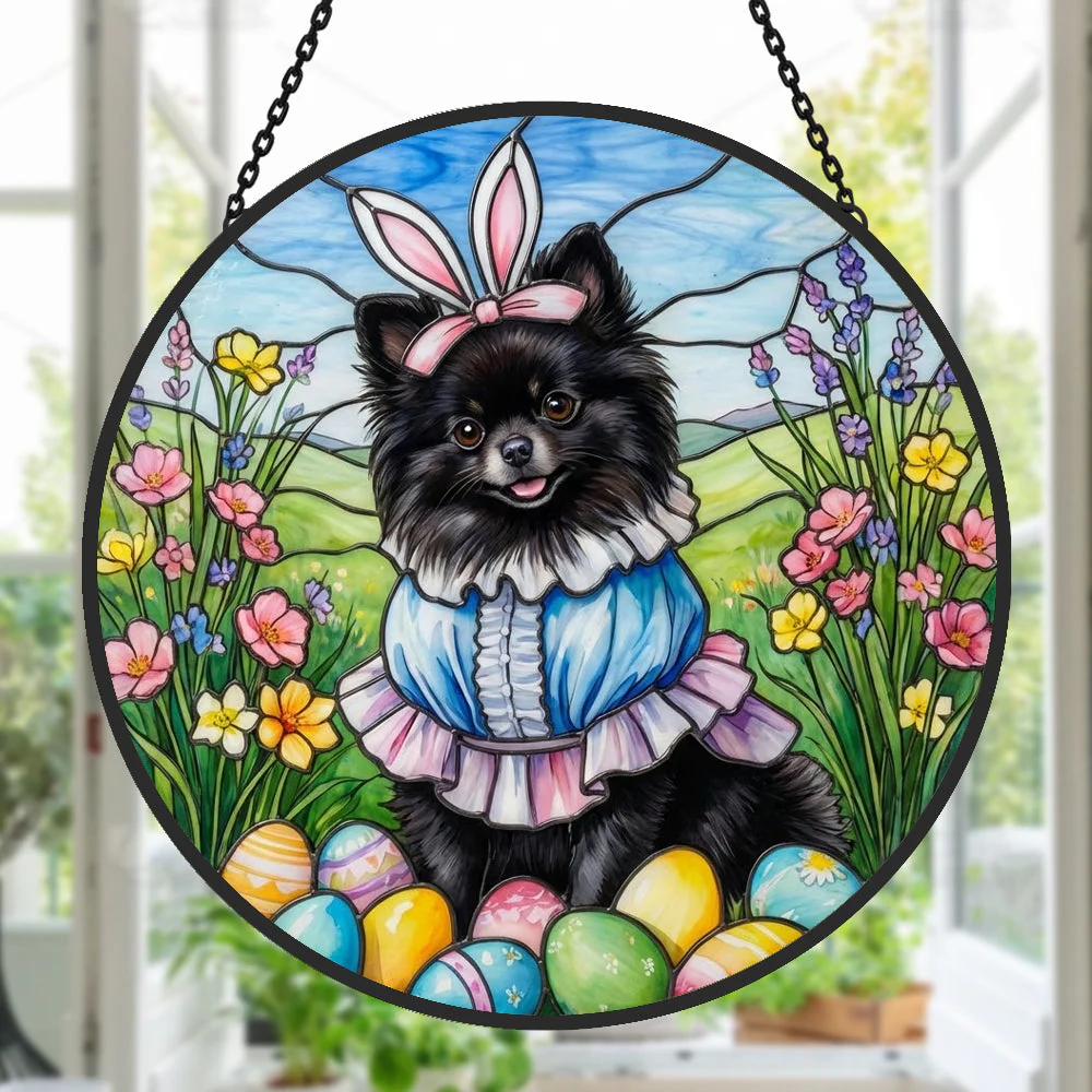 Pomeranian Attrape-Soleil en Vitrail - Décoration Suspendue pour Fenêtre - Image 2