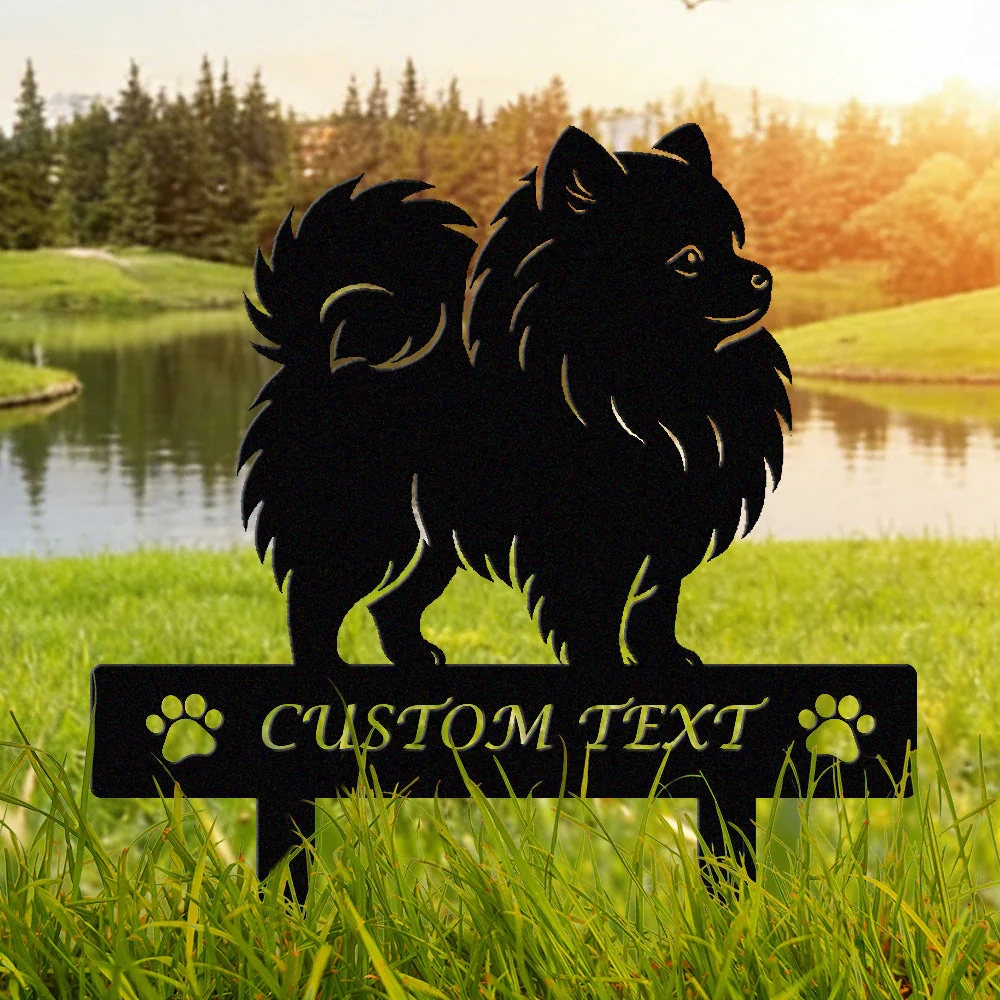 Pomeranian Silhouette de Chien Personnalisée Piquet de Jardin en Métal