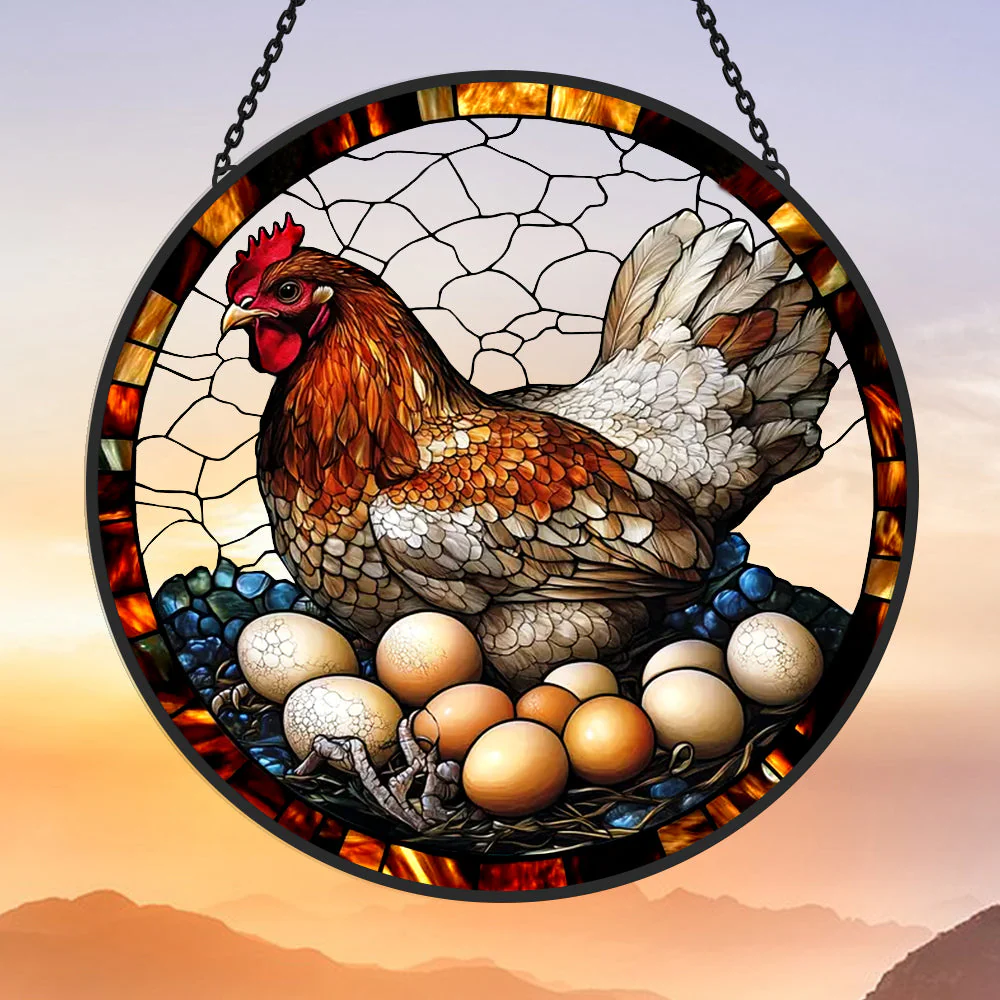 Poule et Œufs Attrape-Soleil Décoratif en Vitrail à Suspendre - Image 2