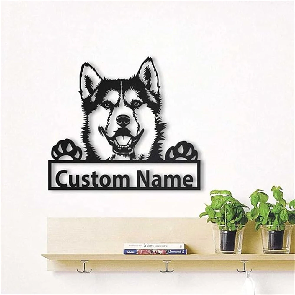 Prénom Personnalisé Husky Sibérien Plaque en Métal Art Personnalisée