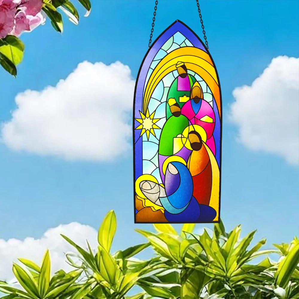 Religion Attrape-Soleil Décoratif en Vitrail à Suspendre